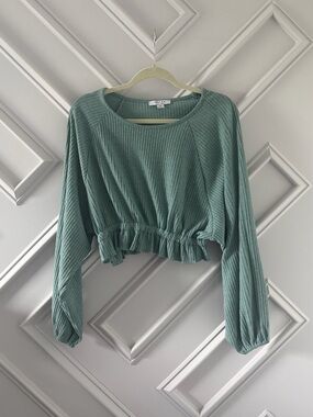 FAVLUX Ribbed Cropped Sweater top in Sage Green